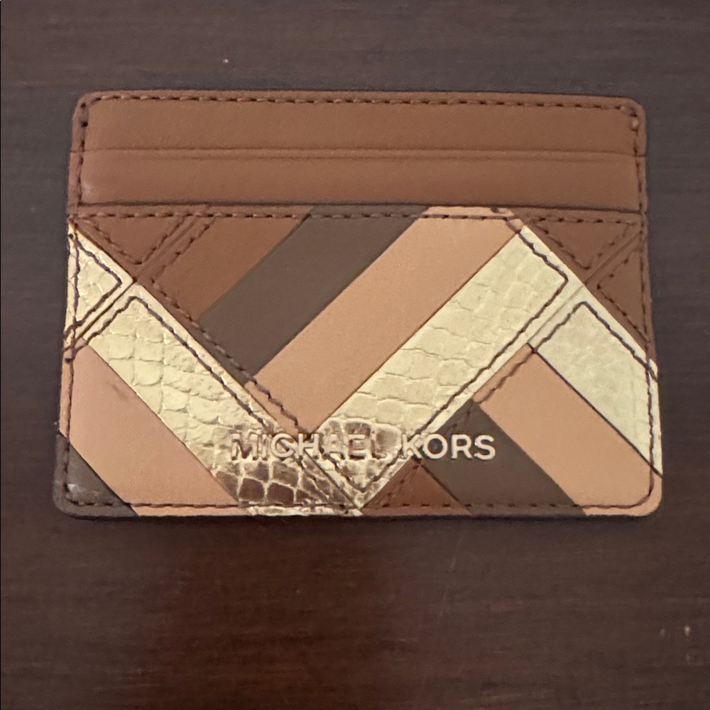 Michael Kors Tan and Snakeskin Gold Card Holder